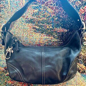 Coach Black Genuine Leather Shoulder Back with Silver Adornments